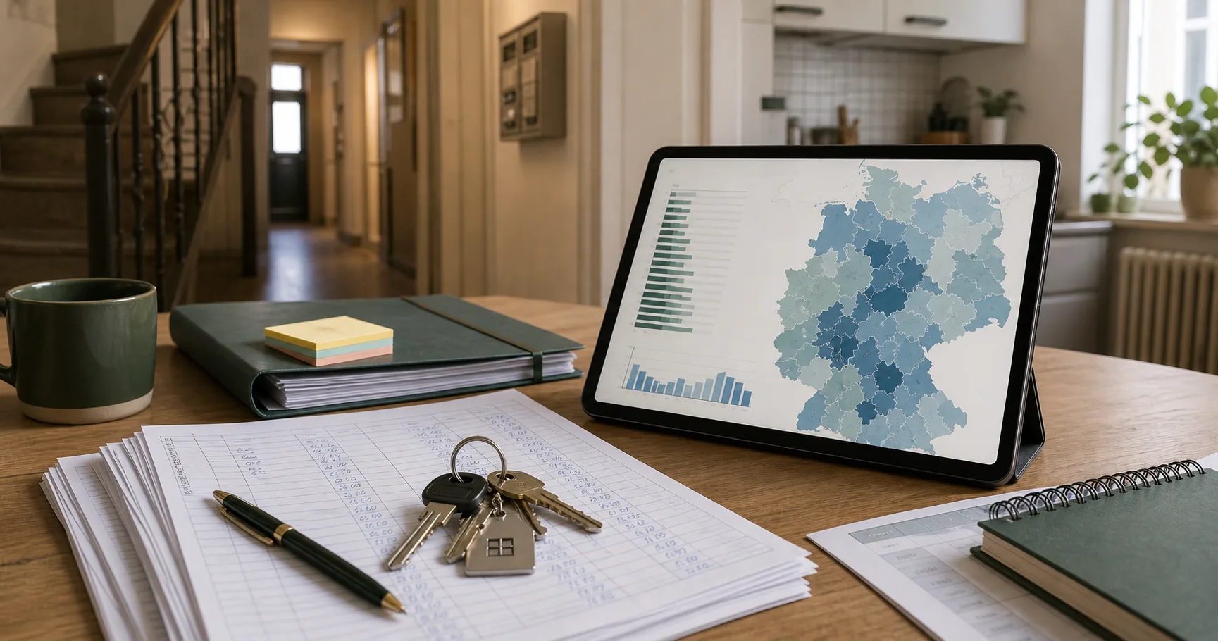 Bestandsmietenanalyse mit Mietunterlagen, Wohnungsschlüsseln und Kreisdiagrammen