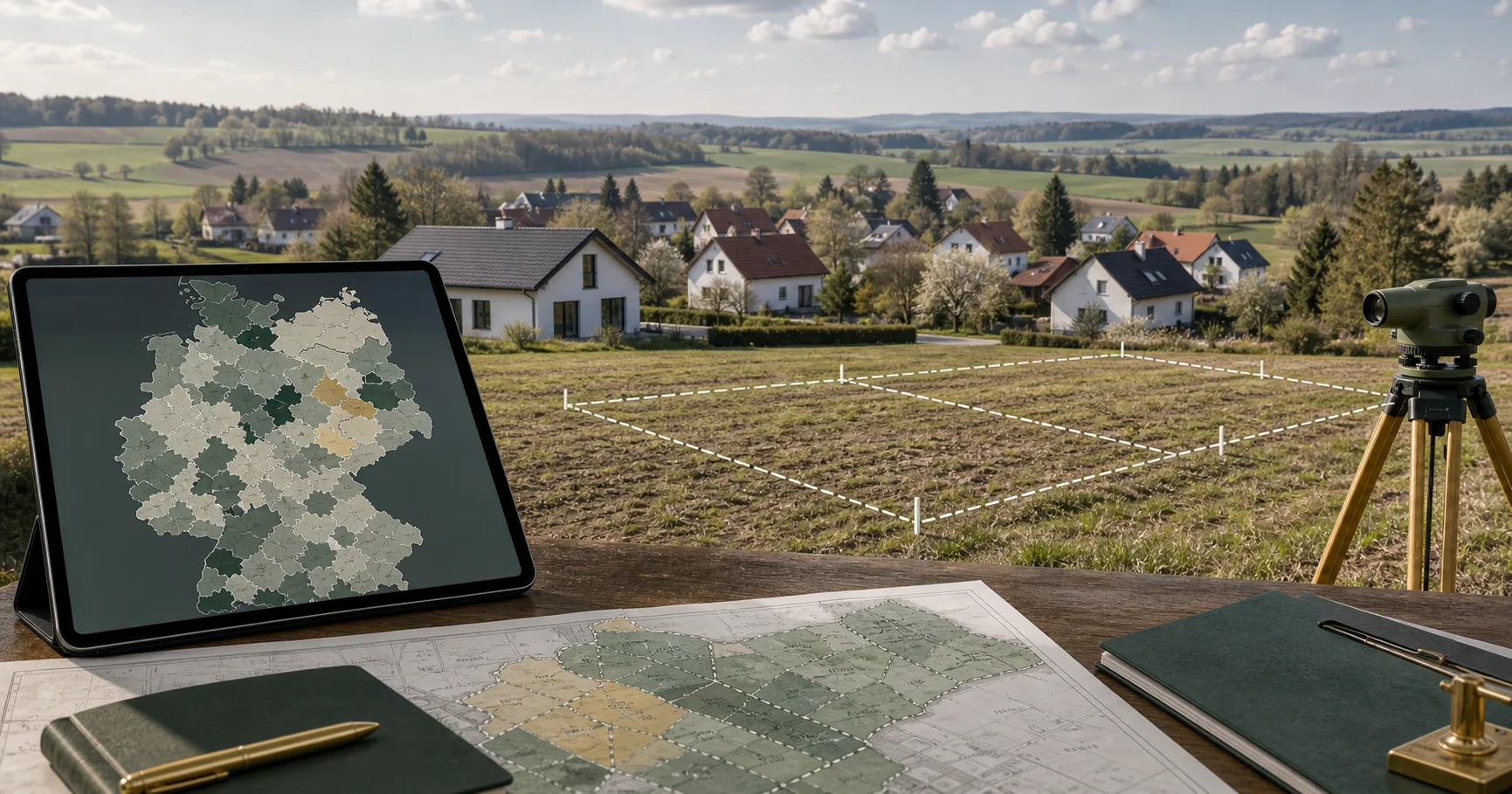 Günstiges Bauland in ländlichen deutschen Landkreisen mit Parzellen und Kreiskarte