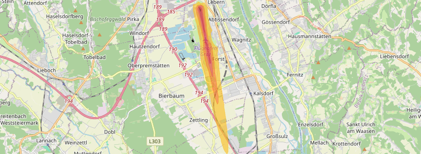 Fluglärm-Lärmzone Flughafen Graz – Karte